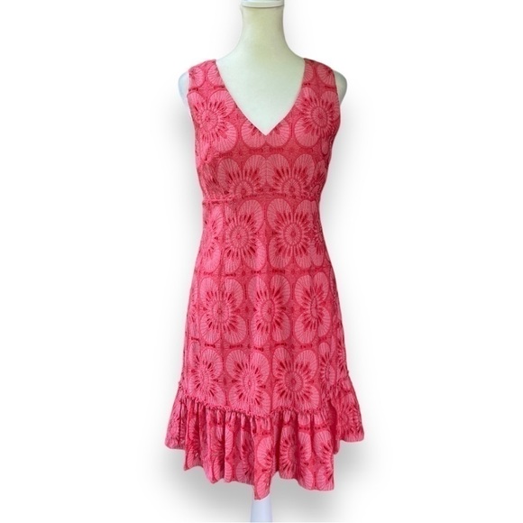TRINA Turk Carpenteria Floral Lace Ruffle Hem Mini Dress in Peony | Size 8 - Picture 5 of 16